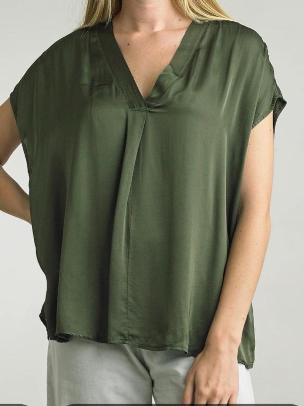 LOFT Olive Green V-Neck Cap Sleeve Blouse - Picture 6 of 6